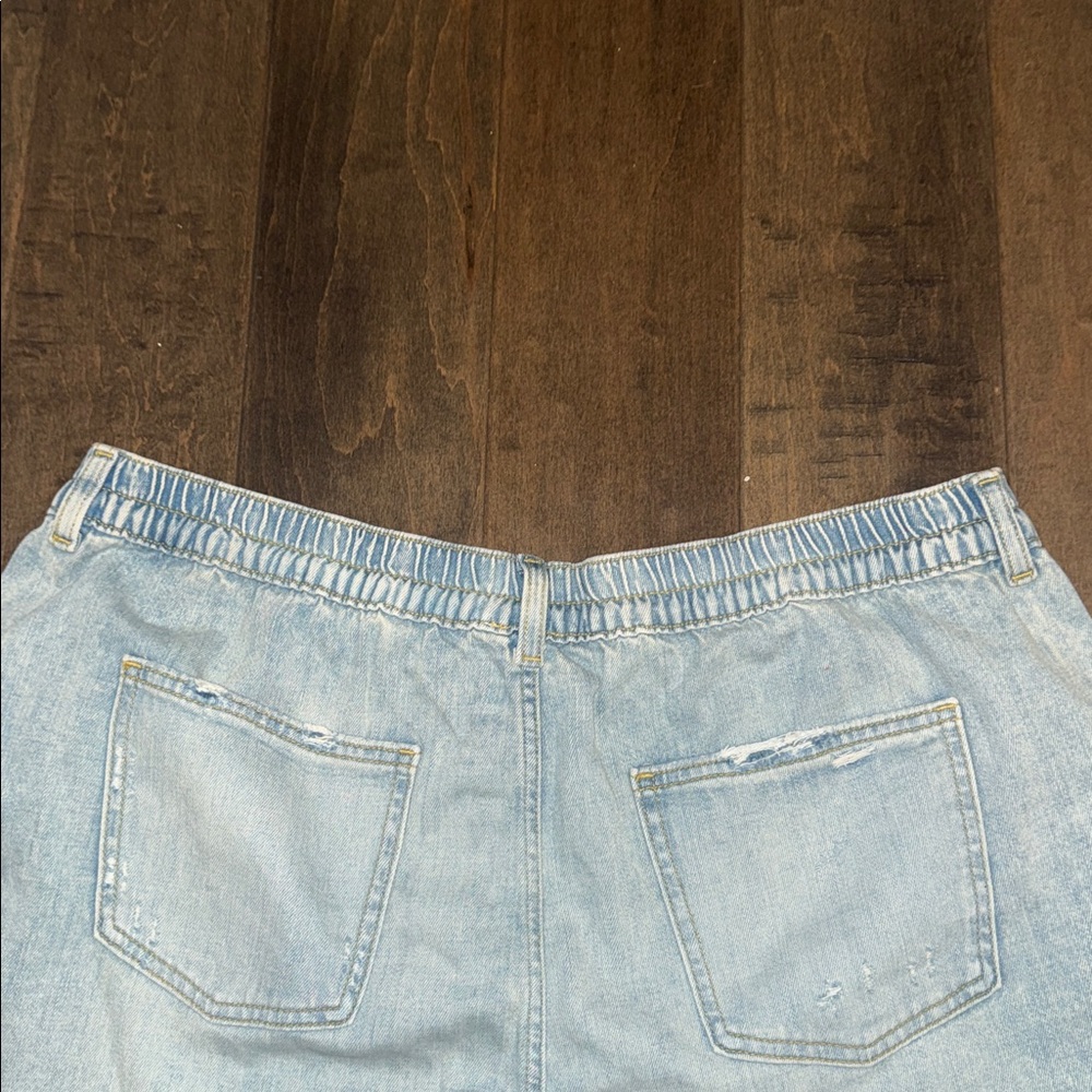 aerie Light Blue Distressed Denim Cutoff Shorts Elastic‎ Waist Size XL NWT - Picture 9 of 12